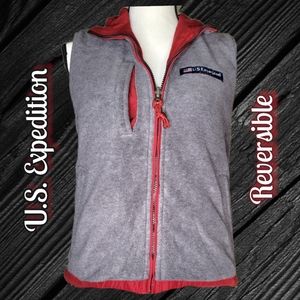 Vtg Women's US Expedition Reversible Vest Red/Gray Pockets Zip Up Front